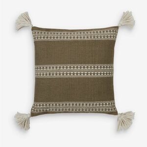 Lulu and Georgia Olive Green and Cream Tassel Throw Pillow